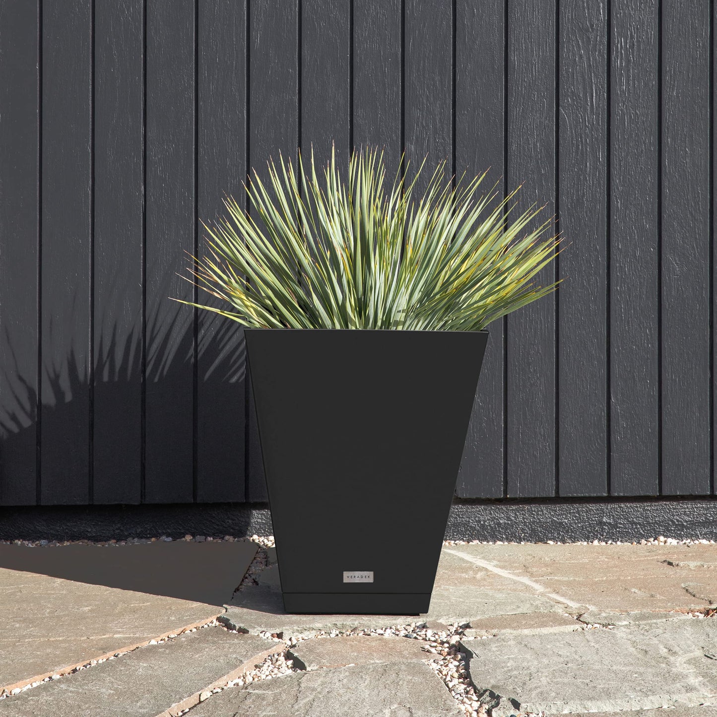 Veradek Nobleton Indoor/Outdoor Wide Square Planter (Black, 22" - 2 Pack with 2 Saucer Trays)
