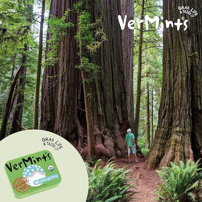 VerMints Organic Breath Mints Wintergreen - Real Long-Lasting Refreshment, Travel Size Tin - Non-GMO, Vegan, Nut Free, Gluten Free & Kosher Organic Candy Mints- 1.41oz Tins (Pack of 6)