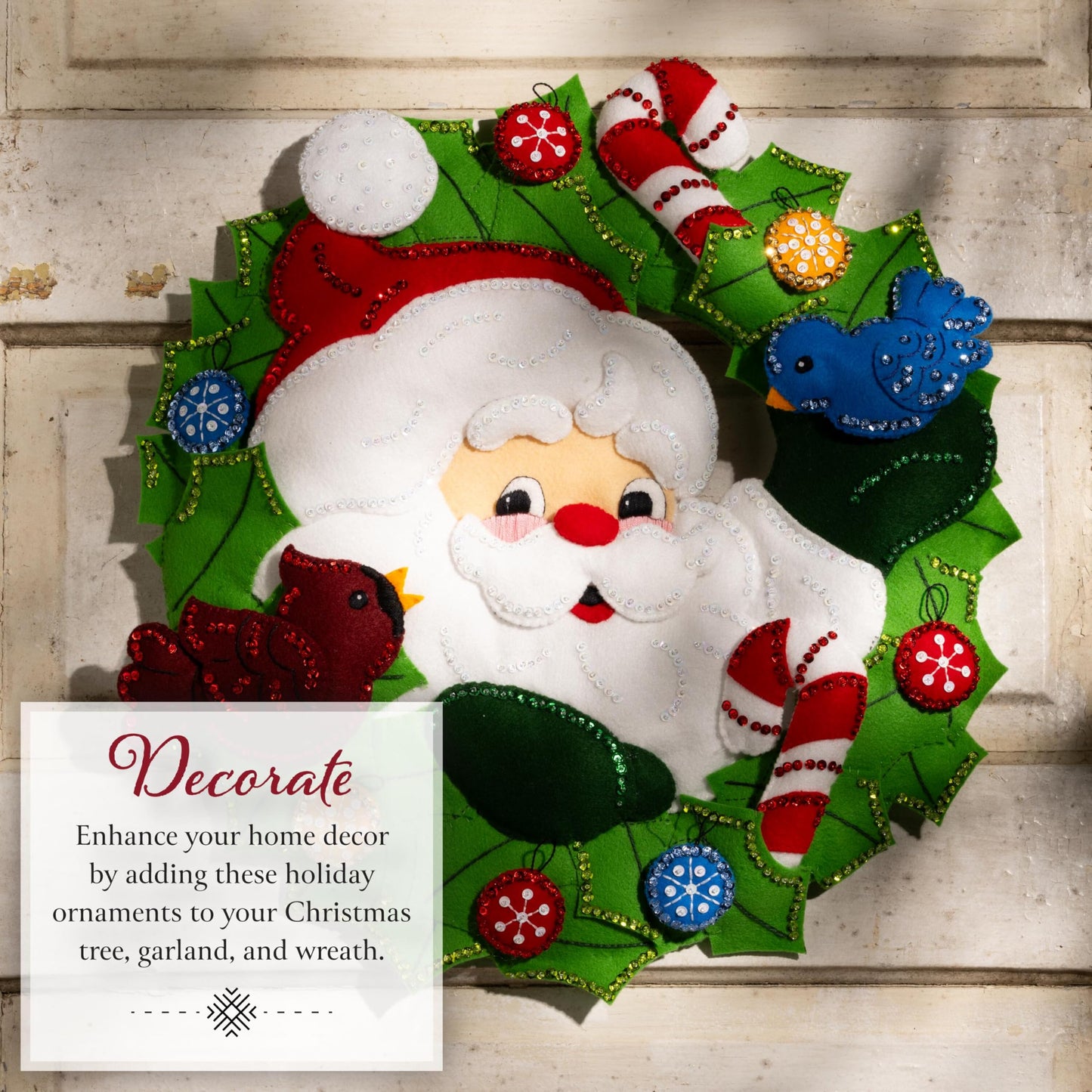 Bucilla, Felt Applique Wreath Making Kit, Santa's Winter Birds, Perfect for DIY Arts and Crafts