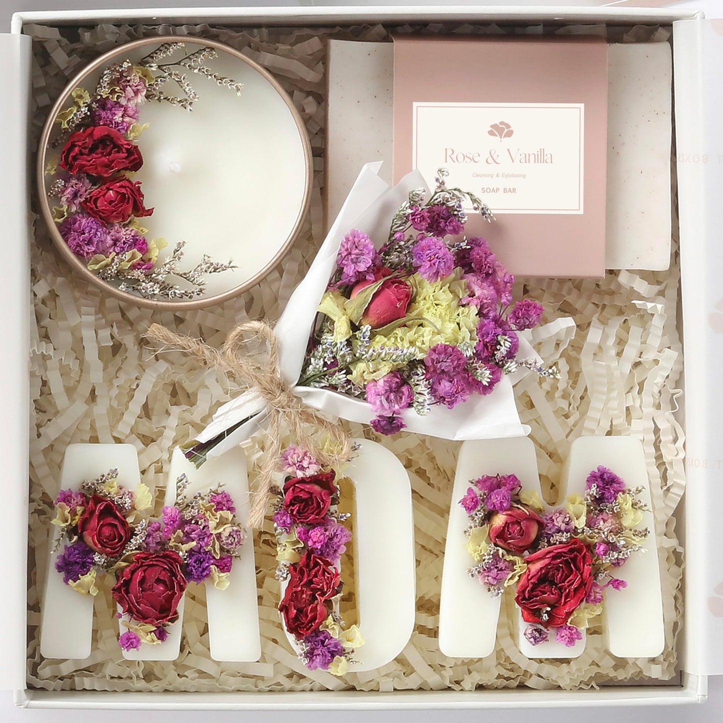 Mother’s Day & Birthday Basket for Mom – Luxury Gift Box with Candle, Ready to Gift Floral Keepsake, Thoughtful Mom Present from Daughter or Son