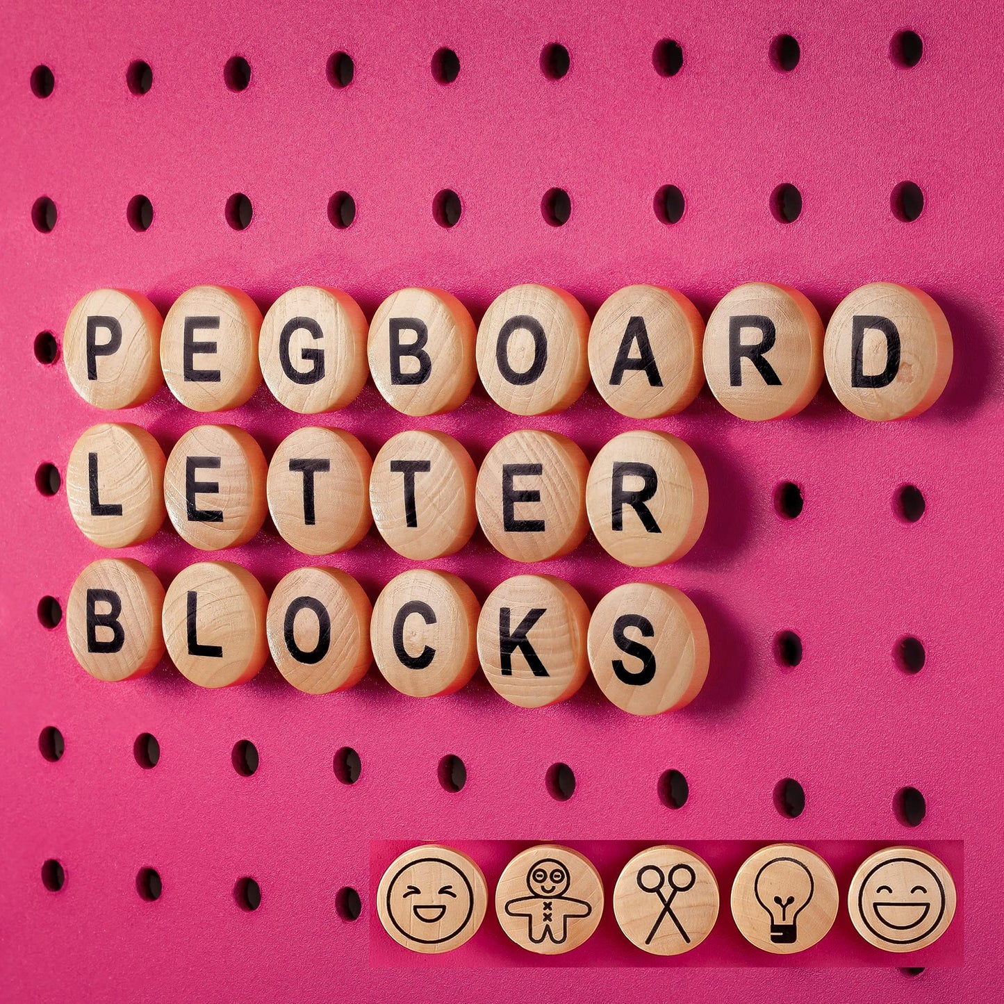 Craft Room Pegboard Letters for Pegboard Craft Peg Board Organizer Accessories | 115 Pegboard Decoration Blocks with Emojis - Round