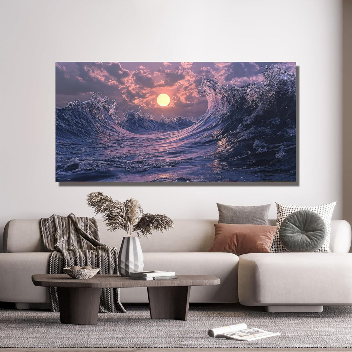 Canvas Wall Art for Living Room Artwork for Walls Coastal Beach Wall Art Decor Canvas Modern Art Wall Decor Purple Sunset Wall Art Paintings Prints Art Work for Room Office Kitchen Wall Decor 20" X 40"