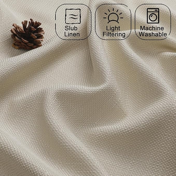 Chyhomenyc Curtains 45 Inch Length 2 Panels, Faux Linen Textured Semi Light Filtering Soft Airy Rod Pocket Window Treatment Drapes for Living Room Bedroom, Each 30 Wx45 L, Moon Beige