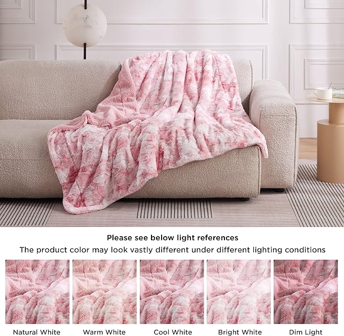Bedsure Sherpa Blanket Twin Size - Soft, Fuzzy & Fluffy Faux Fur - Warm, Cozy Blanket for Couch, Sofa and Bed, Tie Dye Design, Pink, 60x80 Inches