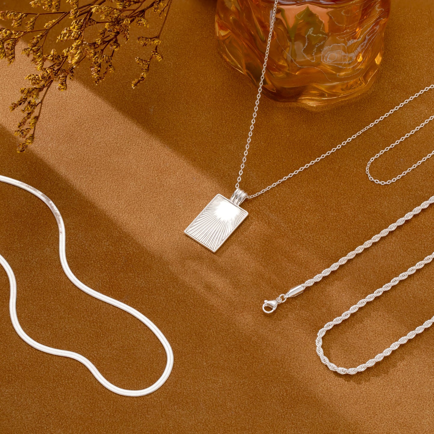CHESKY Layered Silver Necklaces for Women Trendy, Dainty Silver Plated Stackable Charm Necklaces for Womens Square Pendant Necklaces Silver Jewelry Set for Women Gifts