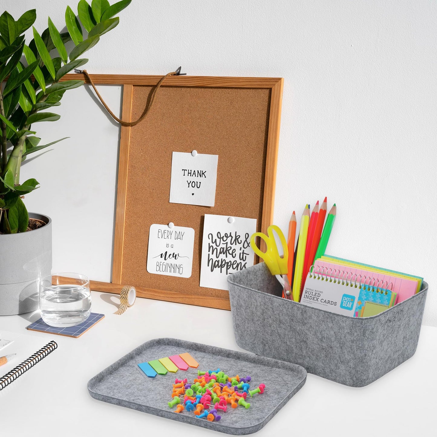 Welaxy Lidded office desk drawer organizer bins Deep draw organiser Felt storage box with lids for office supplies makeup jewelery decluttering fall gift (Gray)
