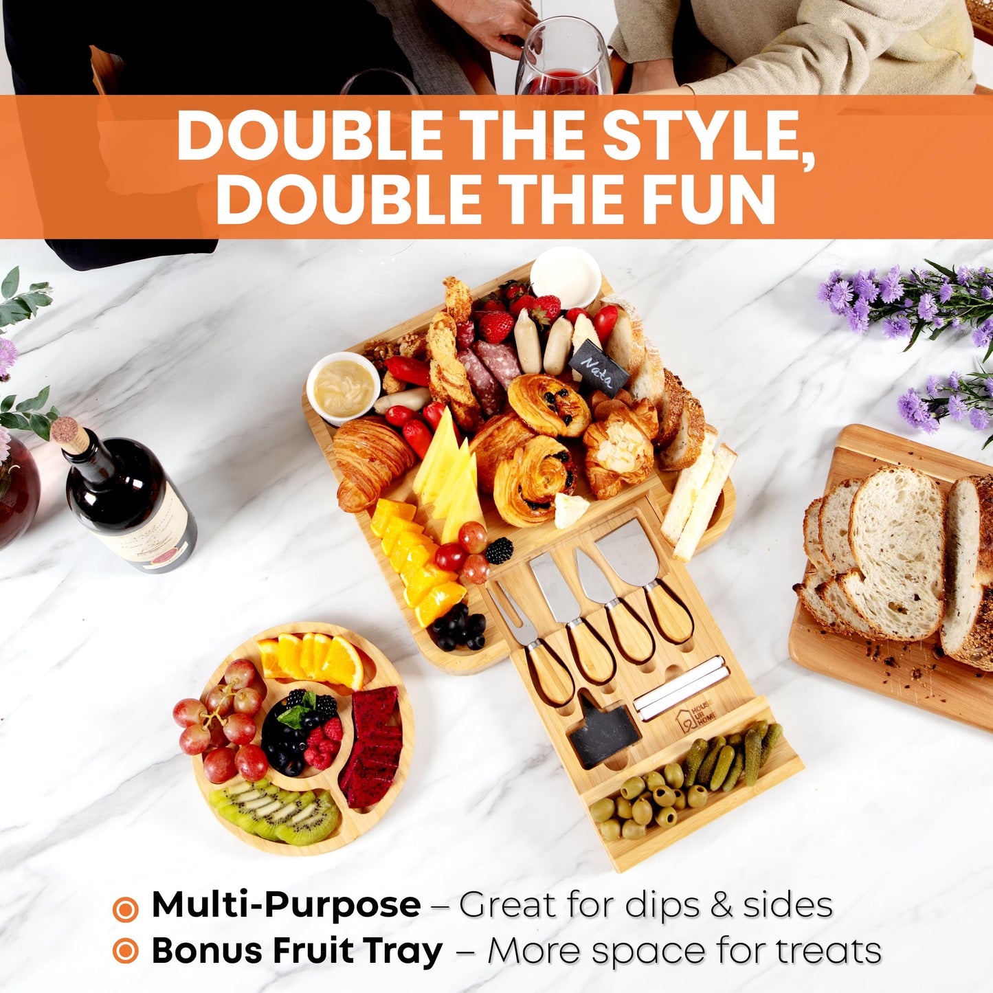 Large Bamboo Charcuterie Board Set with Hidden Drawer Storage | Cheese Board with Knives & Bowls | Perfect Housewarming, Bridal Shower
