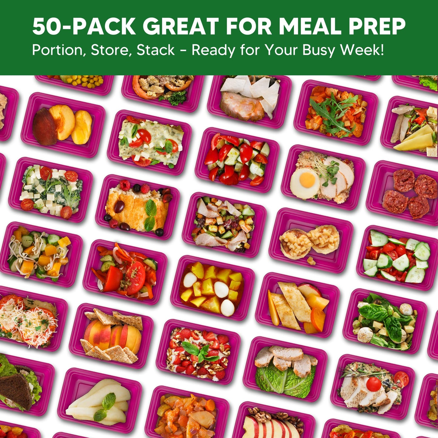 NUTTUTO 50 Pack Meal Prep Containers with Lids 38oz - BPA-Free, Reusable, Leakproof Food Storage Containers - Microwave/Dishwasher/Freezer Safe, To Go Take Out Plastic Food Storage Pans(Red)