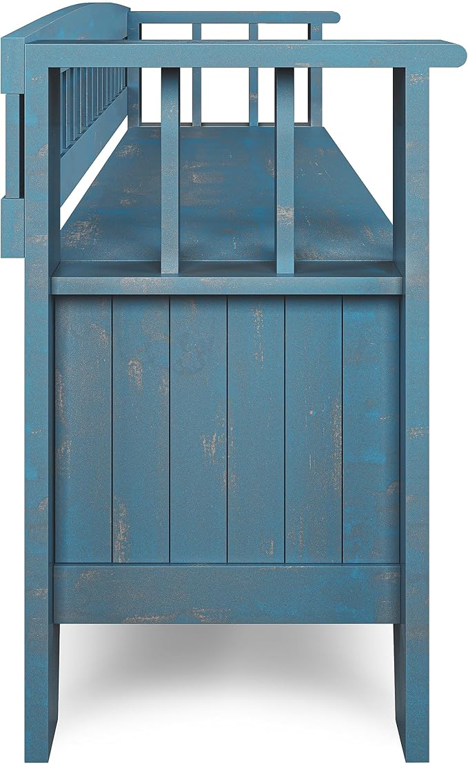 SIMPLIHOME Acadian Entryway Storage Bench - 48 inch Wide Solid Wood Hallway Seat in Distressed Coastal Blue, Transitional Bench for Entryway or Living Room with Lift-Up Lid and Spacious Storage
