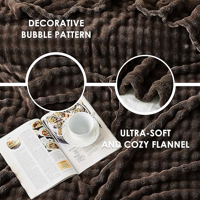 SOCHOW Brown Bubble Fleece Blanket for Couch, Super Soft Cozy Cute Throw Blanket for Women, Decorative Fuzzy Flannel Blanket, 60 x 80 Inches