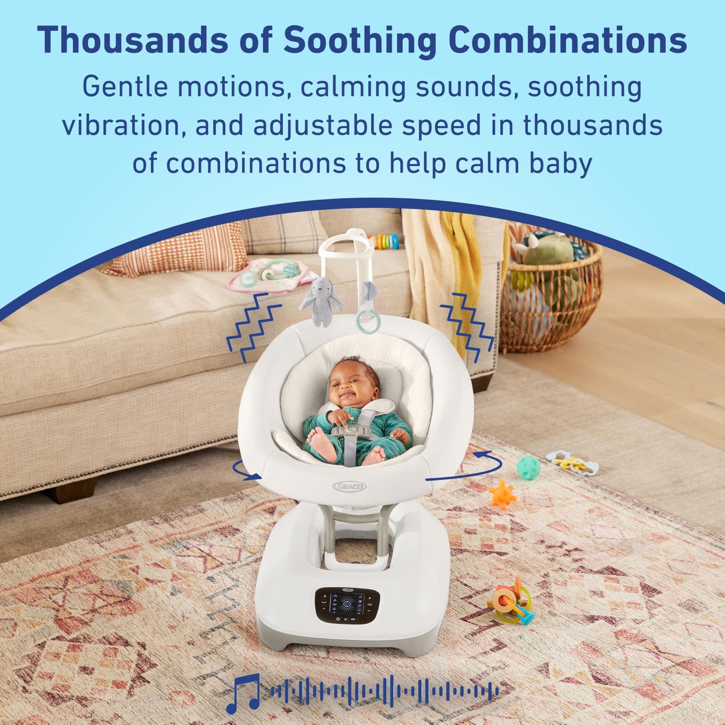 Graco SmartSense Baby Swing with Cry Detection Technology, Soothing Motions and Calming Vibrations, Comfortable Infant Support, Rori
