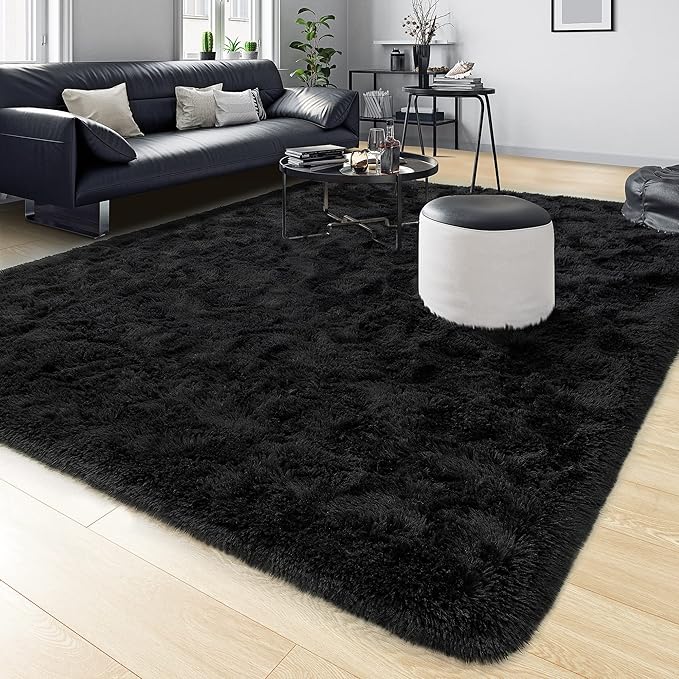 Tepook Super Soft Fluffy Rugs for Bedroom, Shag 5x7 Area Rugs for Living Room, Modern Shaggy Rug Fuzzy Carpets for Kids, Plush Indoor Nursery Home Decor Rug with Non-Slip Bottom, Black