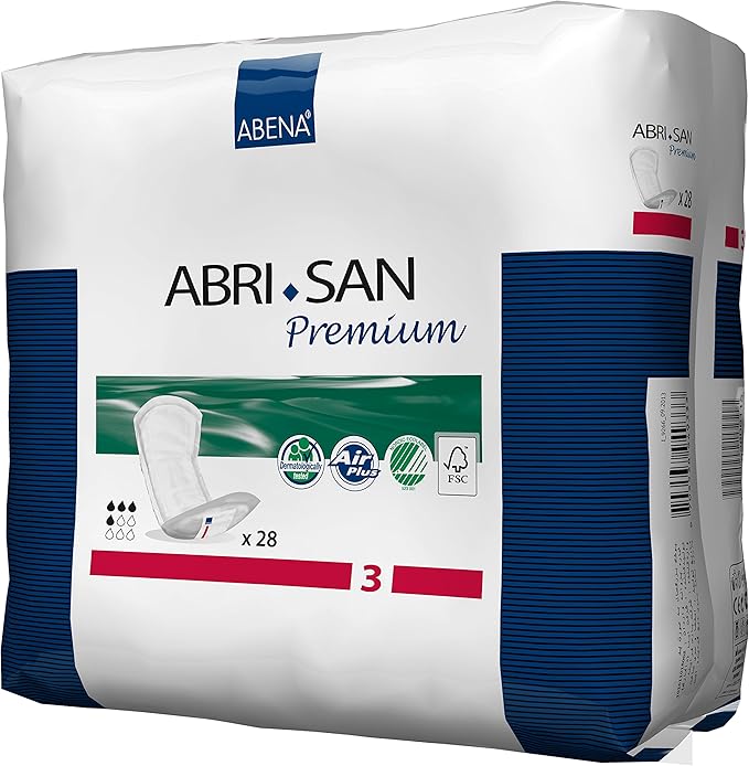 Abena Abri-San Premium Incontinence Pads, Light Absorbency, (Sizes 1 To 3A) Size 3, 28 Count