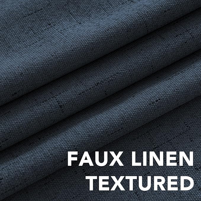 H.VERSAILTEX Linen Blackout Curtains 84 Inches Long 100% Absolutely Blackout Thermal Insulated Textured Linen Look Curtain Draperies Anti-Rust Grommet, Energy Saving with White Liner, 2 Panels, Navy