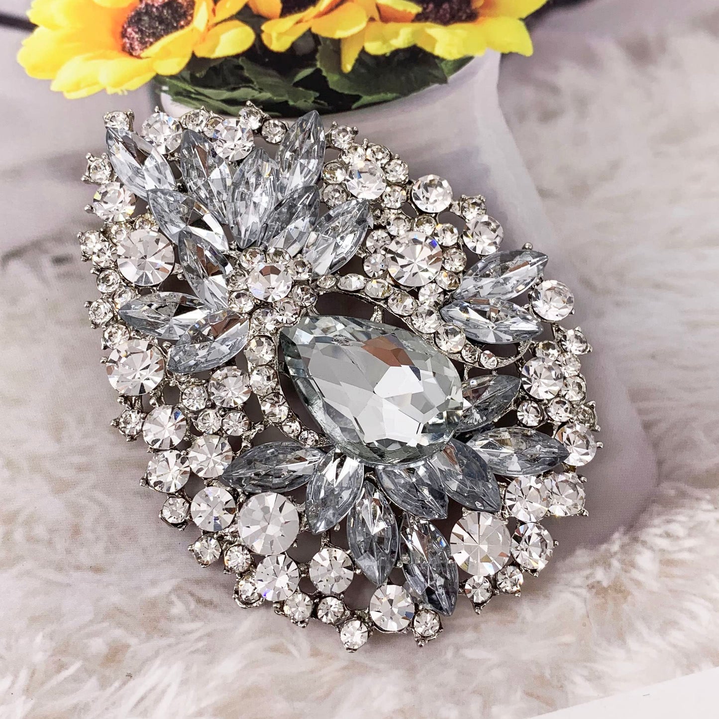 SELOVO Huge Big Large Flower Statement Brooches and Pins Scarf Decoration Gold Tone (Silver)