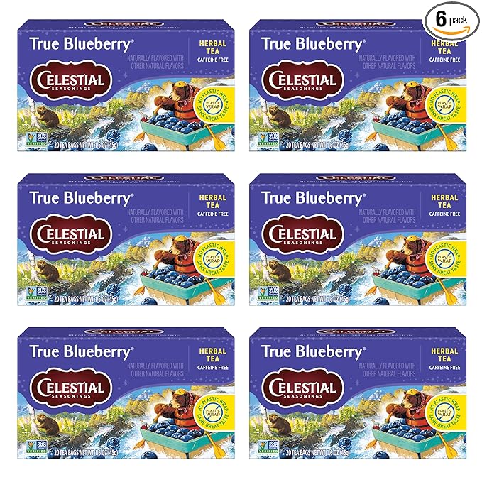Celestial Seasonings True Blueberry Herbal Tea Bags, Caffeine Free, 20 Bags Box (Pack of 6)