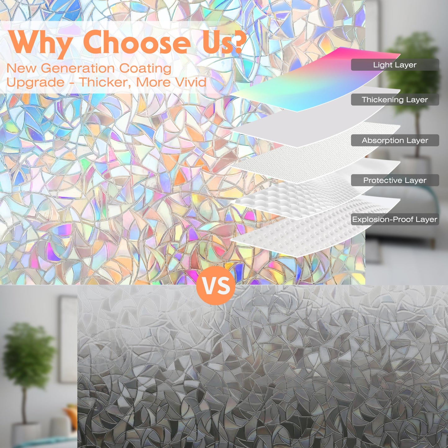 Hilarious Rainbow Privacy Window Film, Stained Vinyl 3D Decorative, Removable Decals, Static Cling Tint Film, Static Window Clings for Glass, Non-Adhesive (17.5'' x 197'')