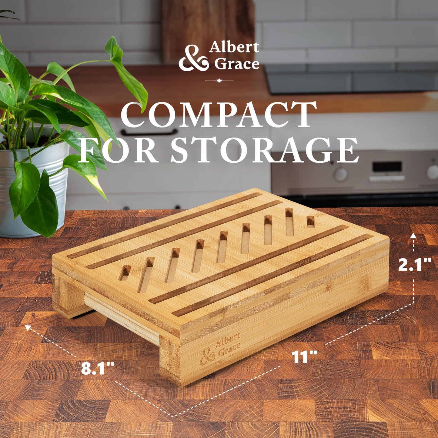 Albert & Grace Adjustable Bread Slicer – Premium Cross-Laminated Bamboo, High 6.1” Guides, 3 Width Settings, 2 Slice Thicknesses – Folds Flat – Perfect for Sourdough, Homemade Loaves & Bagels