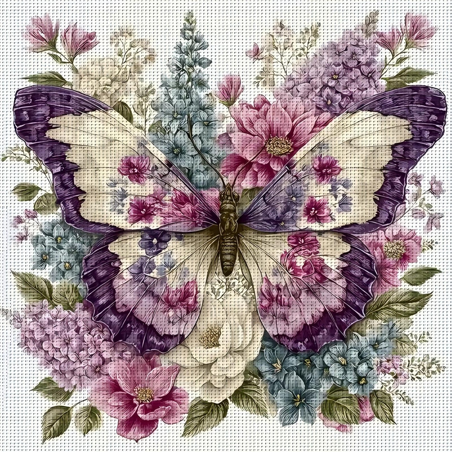 Butterfly Stamped Cross Stitch Kits for Adults, Flowers 11CT Needlepoint Counted Cross Stitch Kits for Beginner, Printed Dimensions Embroidery Kit Art Craft for Home Wall Decor Gift 14x14 Inch
