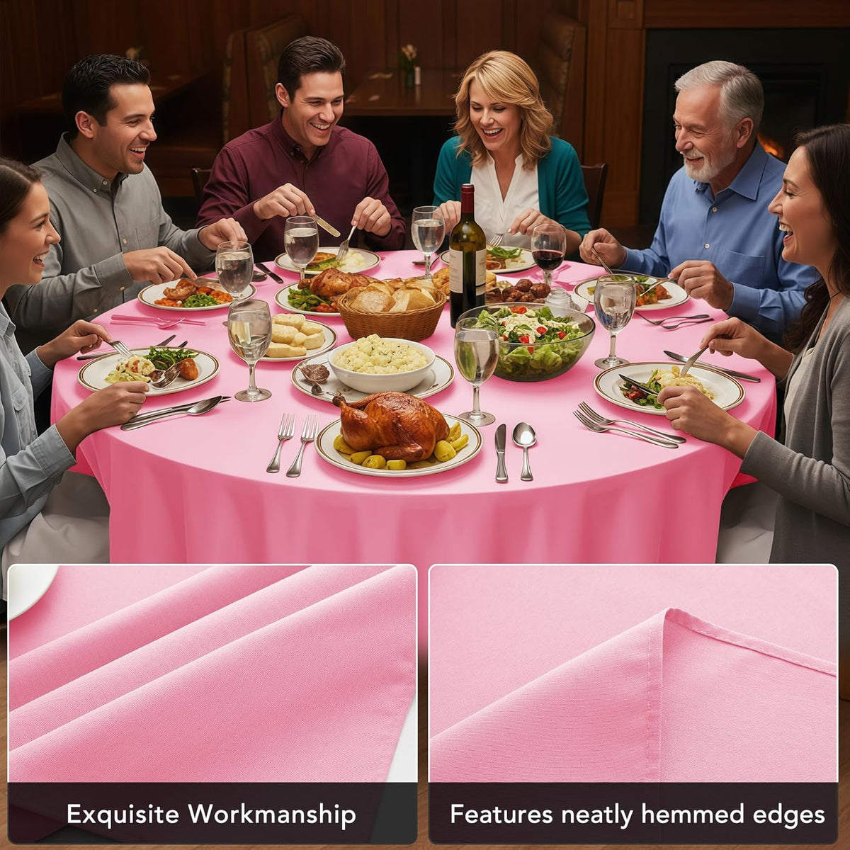 6-Pack Pink Round Tablecloths, 132 Inches, Stain-Resistant Polyester for 6-8 Ft Round Tables - Washable Table Covers for Weddings, Banquets, Birthday Parties, Events
