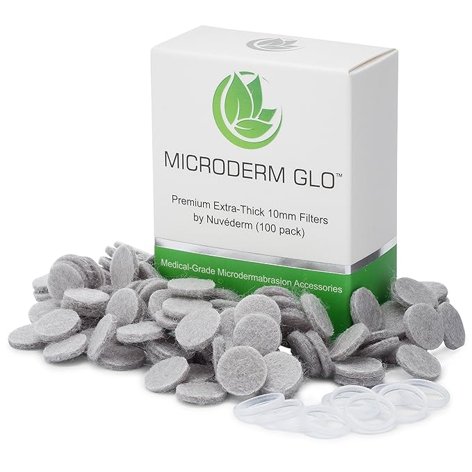 Microderm GLO Premium Extra-Thick 10mm Filters by Nuvéderm (100 pack) - Medical Grade Microdermabrasion Accessories with Patented Safe3D Technology, Safe for All Skin Types.
