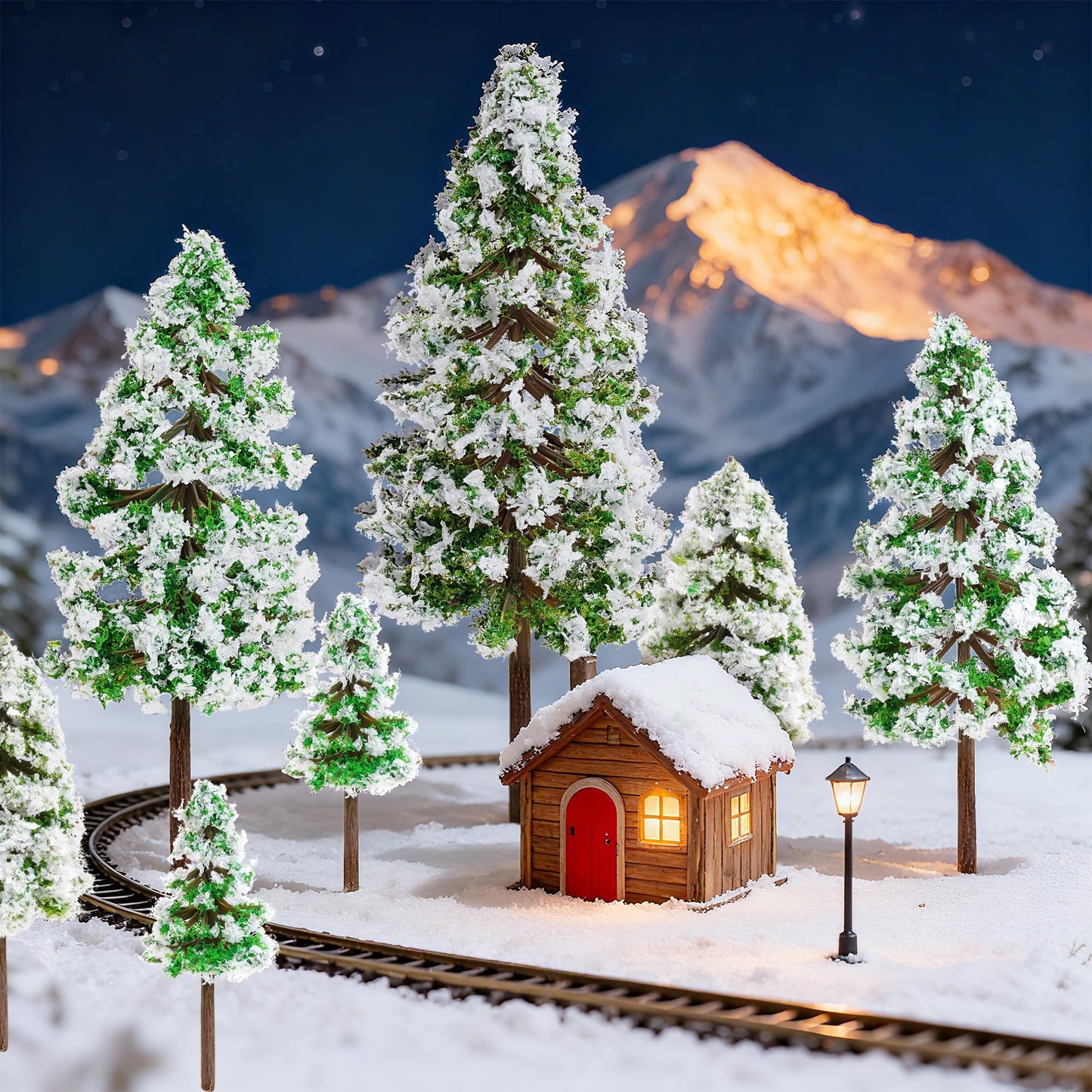 jiebor 28pcs Mini Christmas Trees Small Fake Miniature Snow Pine Model 2-5 Inch for DIY Village Train Railway Sand Table Buildings Architecture Diorama Garden Scenery Decor Supplies Green