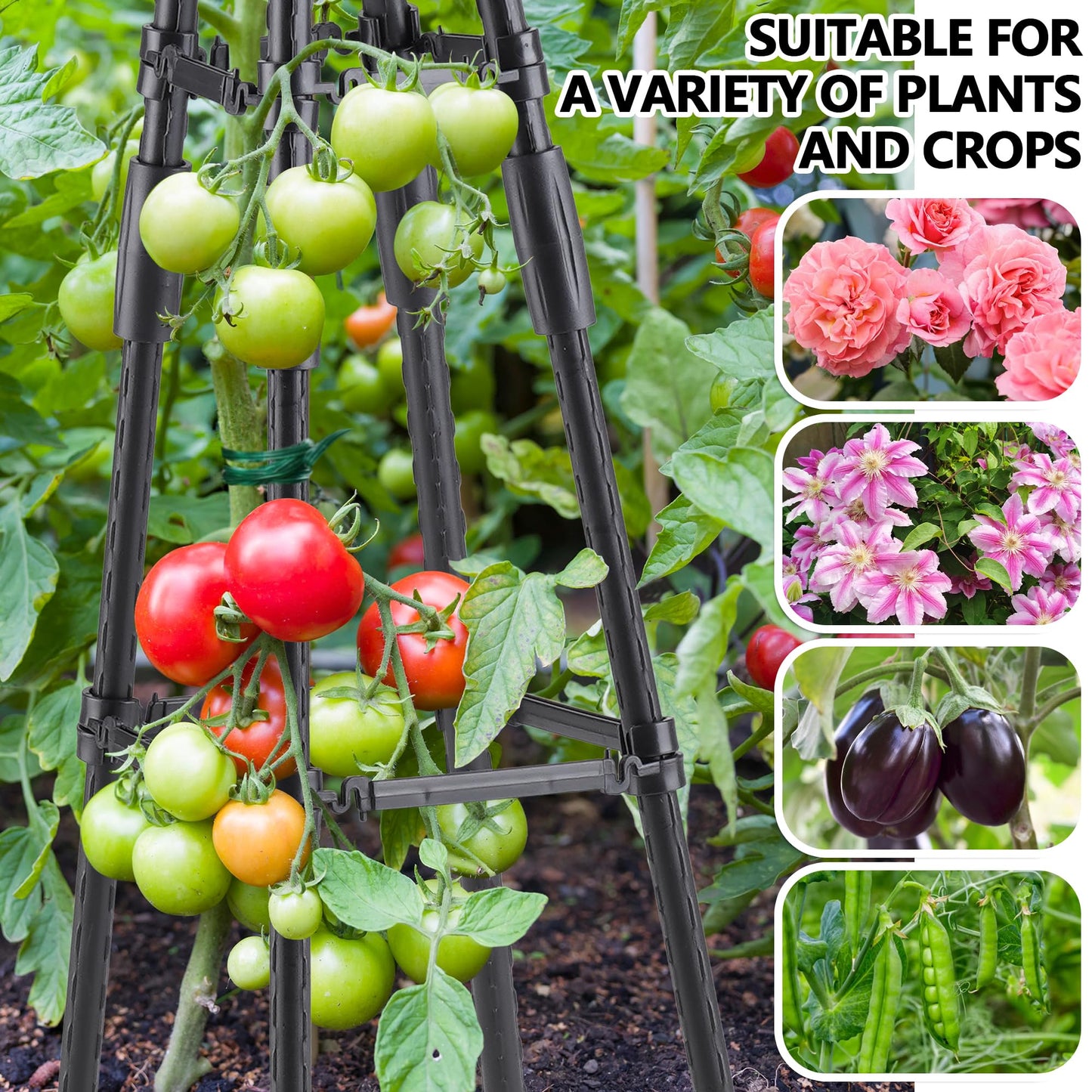 AlisisFores 4 Ft Tower Obelisk Trellis for Potted Climbing Plants, Garden Trellis Rustproof Plastic Coated Metal Plant Support for Vegetables, Vines and Rose Bushes