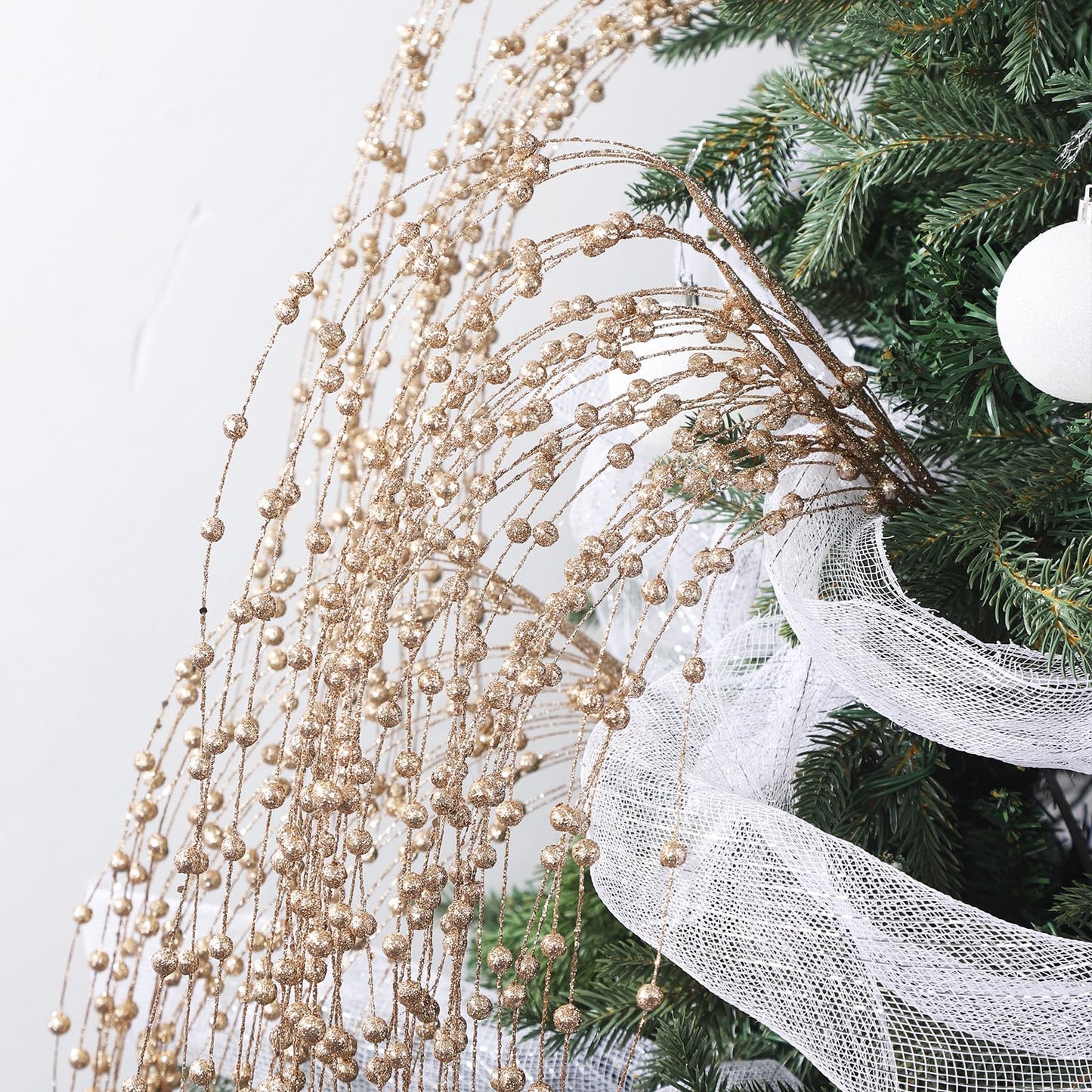 HRONG 24 PCS 39.37in Red Artificial Glitter Berry Stem Ornaments - Glittery Twigs，Branches for Christmas Tree Decorations, Holiday Wreaths, Wedding, DIY & Home Party Decor (Champagne)