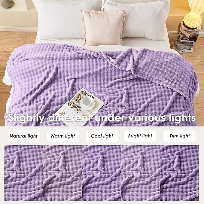 SOCHOW Dusty Purple Bubble Fleece Blanket for Couch, Super Soft Cozy Cute Throw Blanket for Women, Decorative Fuzzy Flannel Blanket, 50 x 60 Inches
