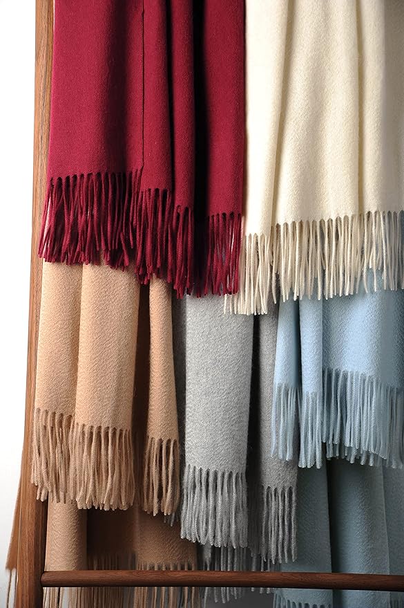 EP Mode 100% Pure Cashmere Throw Blanket for Sofa, Classic Design with Gift Box (Baby Blue)