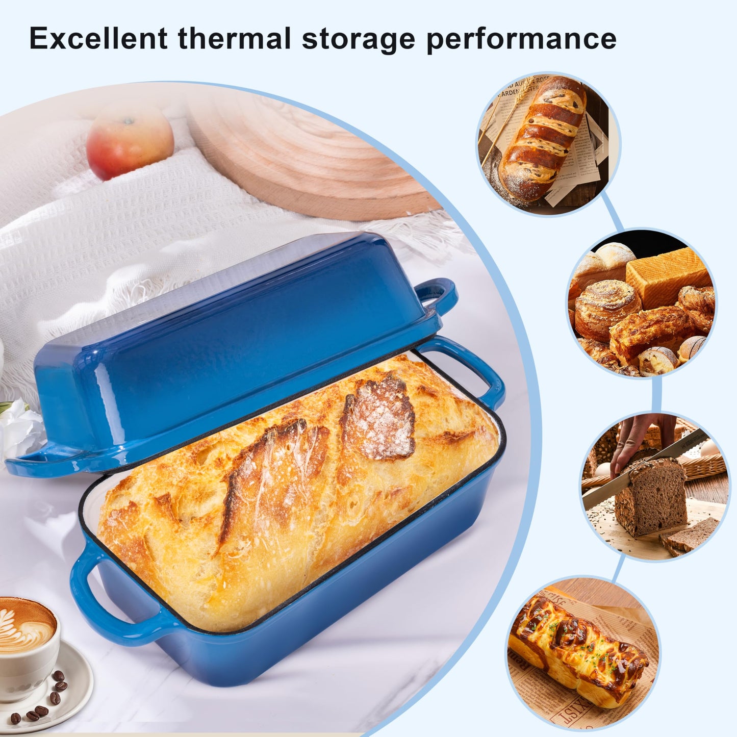 GRMlmosa Cast Iron Loaf Pan with Lid, Loaf Pans for Baking Bread 9x5 Inch, Bread Baking Pan for Homemade Bread|Sourdough with Golden Crispy Crust (Marseille)