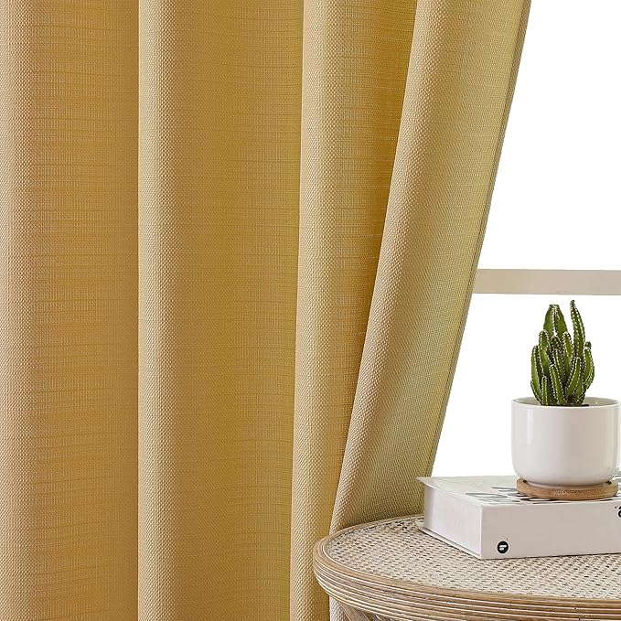 Chyhomenyc Gold Curtains 72 Inch Length 2 Panels Set, Faux Linen Textured Light Filtering Soft Airy Privacy Farmhouse Curtain Drapes for Living Room Bedroom, 40 Wx72 L Inches