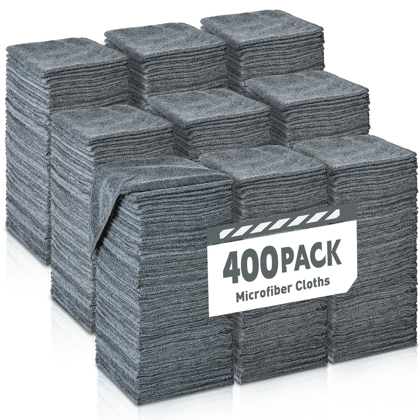 TEAWOO Gray Microfiber Cleaning Cloths Bulk Pack-400 Pack, Microfiber Towels Bulk, Towels for Cars, Cleaning Rags Gray (12x12 inches)