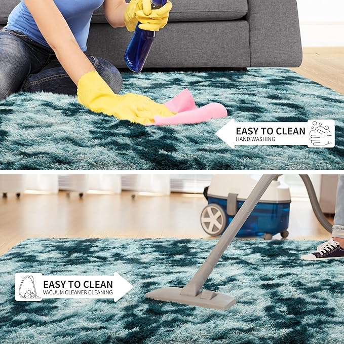 Tepook Soft Fluffy Rugs for Bedroom, 4x6 Area Rug for Living Room, Modern Shaggy Room Rug for Kids Boys Girls, Plush Throw Rugs Indoor Nursery Home Decor Rug with Non-Slip Bottom, Peacock Blue