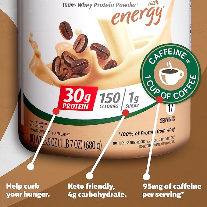 Premier Protein Powder, Cafe Latte, 30g Protein, 1g Sugar, 100% Whey Protein, Keto Friendly, No Soy Ingredients, Gluten Free, 17 Servings, 23.9 Ounce (Pack of 2)
