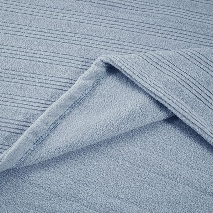 Serta Travis Fleece Ultra Soft Tri-Rib Textured Electric Blanket, Cozy and Snuggly Cover Fast Heating for Cold Weather, Auto Shut Off, Multi Heat Setting Controller, King, Dusty Blue