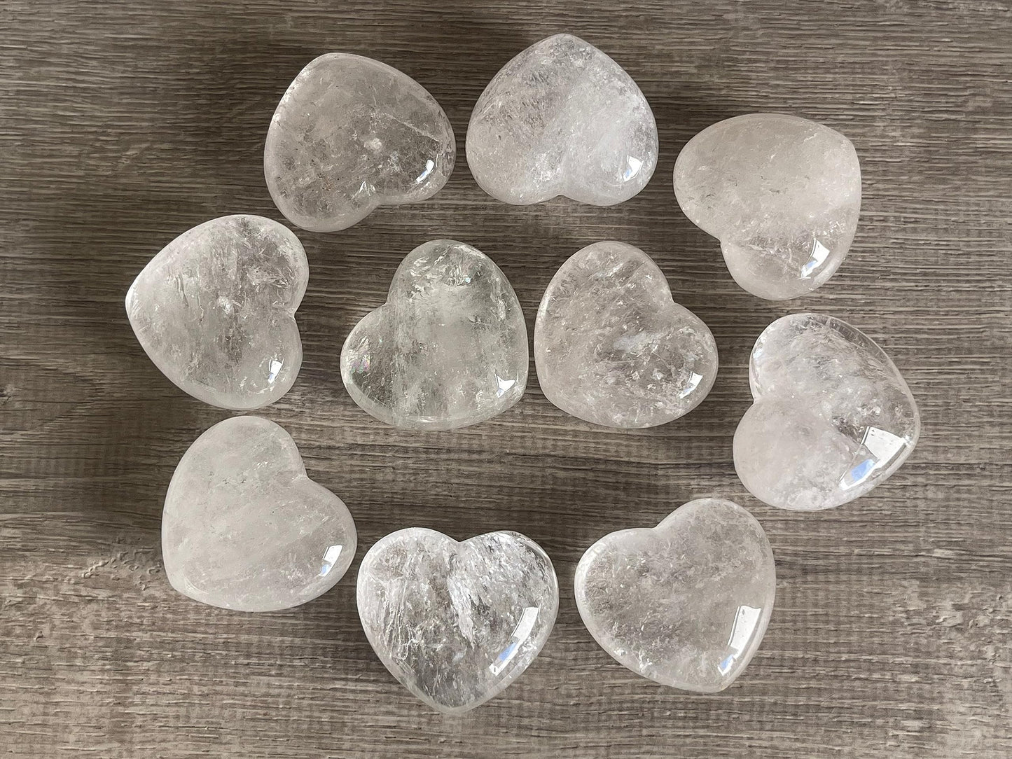 Clear Quartz Gemstone Hearts, Polished Clear Quartz Puffy Hearts, Clear Quartz Crystal Palm Stone, Clear Quartz Healing Crystal Hearts (1 Heart)