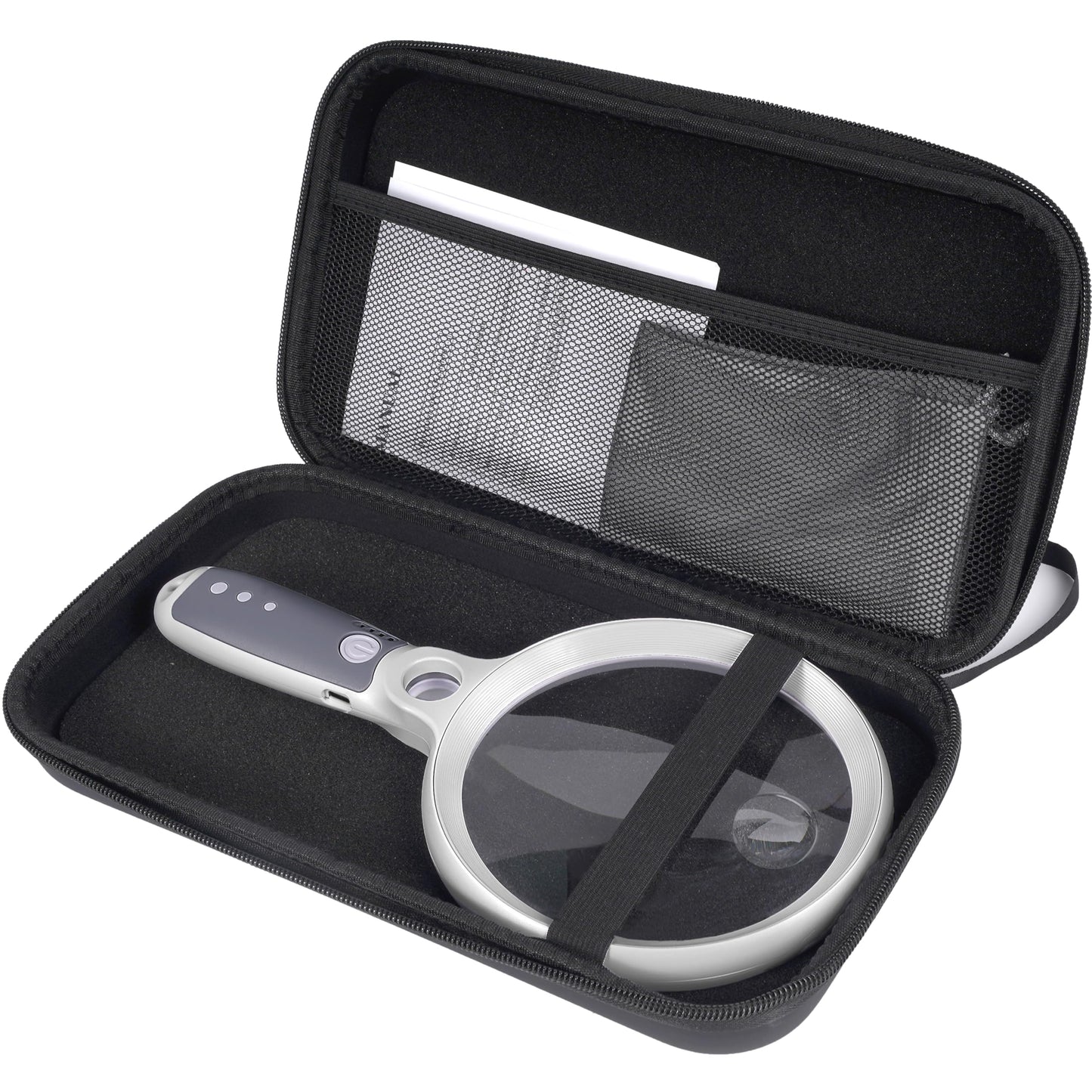 Large Magnifying Glass with 37 LED Light and Case, 10X 20X 45X Handheld Illuminated Lighted Magnifier with 3 Light Modes Rechargeable Magnifying Glass for Seniors Reading, Inspection (White & Grey)