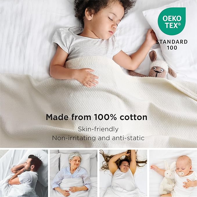 Bedsure 100% Cotton Blanket Twin XL Size for Bed - Breathable and Lightweight, Soft Cozy Textured Herringbone Woven Blanket for Summer Spring, Ivory, 66x90 inches