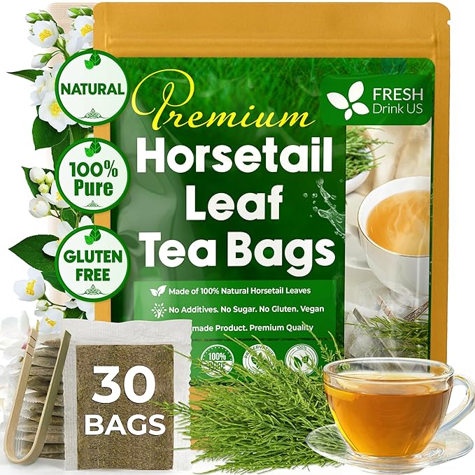 FreshDrinkUS, Premium 30 Horsetail Leaf Tea Bags, 100% Natural & Pure from Horsetail Loose Leaves Herbal Tea. Made with Natural Material Tea Bags. No Sugar, No Caffeine, No Gluten, Vegan.