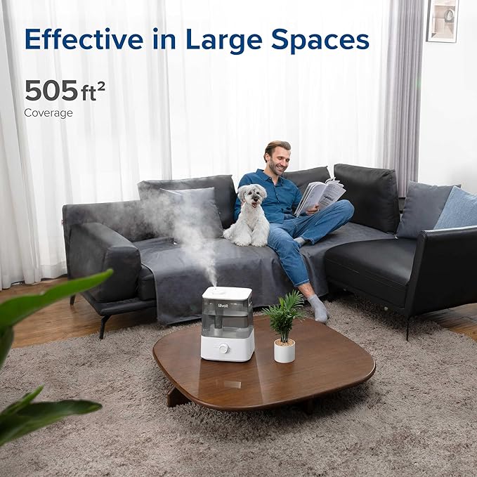 LEVOIT Classic300 Ultrasonic Top Fill Humidifier, Extra Large 6L Tank Last 60-Hour - Super Quiet, Easy to Use and Clean, 360° Rotation Nozzle, Simple Knob Control, Handle, Auto Shut Off, Gray