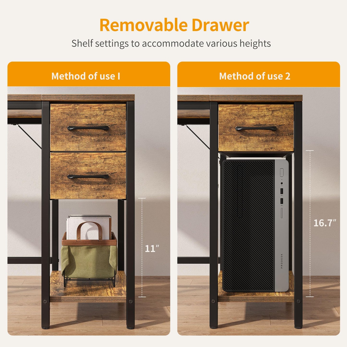 CubiCubi Computer Desk with 2 Drawers, 47 Inch Small Home Office Desk Study Writing Table, Rustic Brown