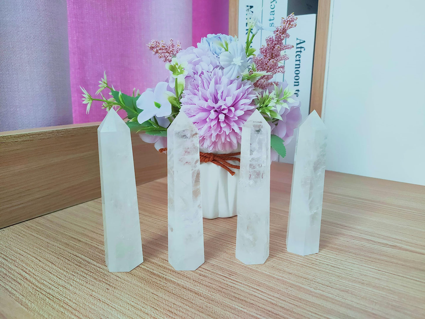 Luckeeper 4" Clear Quartz Crystal Wand Obelisk | Polished 6 Faceted Reiki Chakra Meditation Therapy,1PCS
