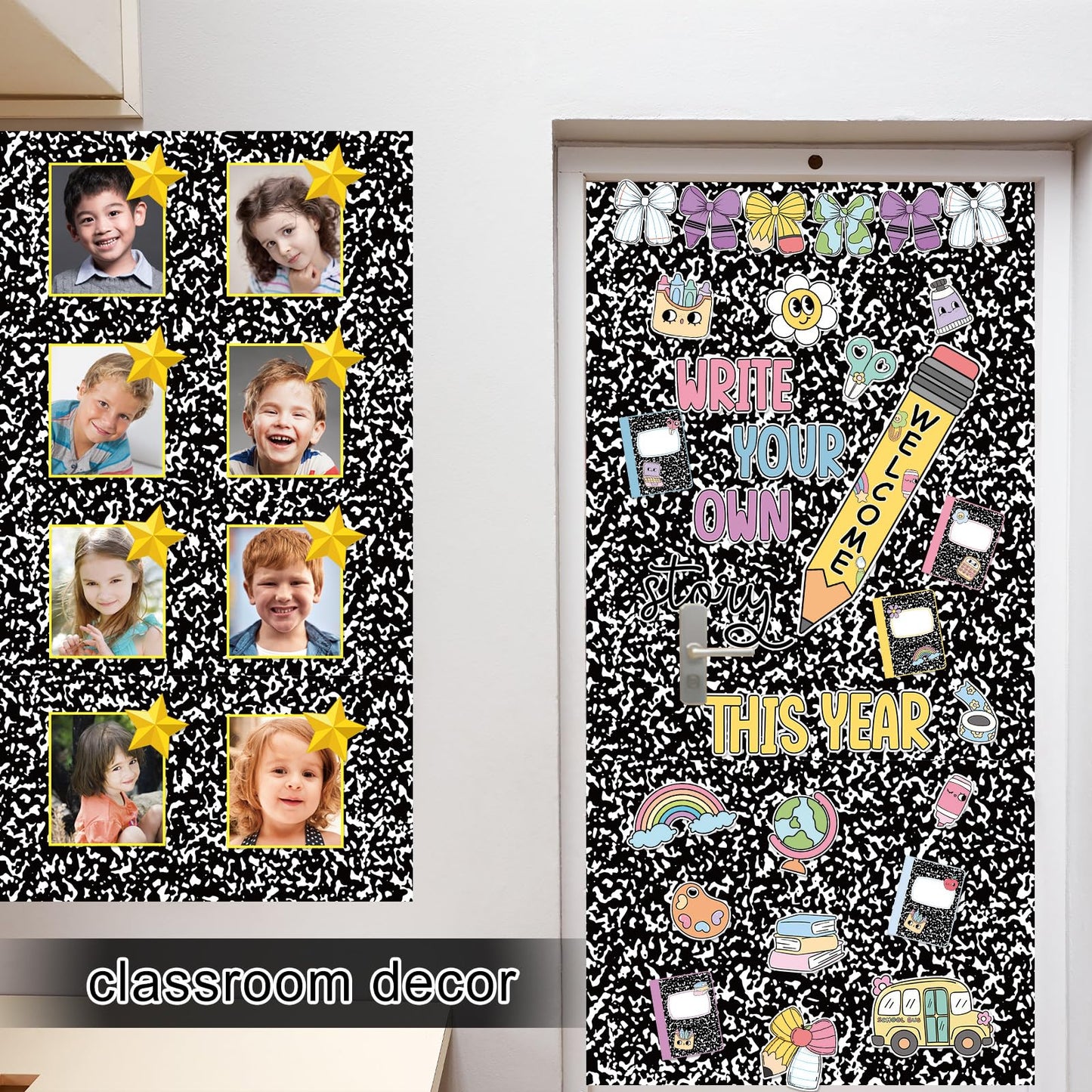 Black Composition Bulletin Board Roll Reusable Waterproof Erasable Composition Notebook Non-Woven Fabric Bulletin Board Roll Black and White Background Poster for Classroom Decor Wrap Craft 15.7"x20ft