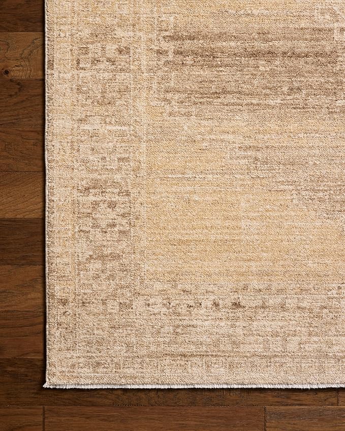 Loloi Chris Loves Julia Palma Collection PLM-07 Wheat/Taupe 5'-3" x 7'-6" Fringe Area Rug Vintage Style Boho Living Room Bedroom Carpet