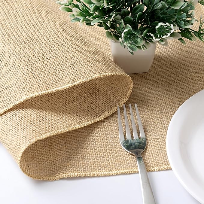 Wlirantim 10-Pack Natural Burlap Table Runners – 12 x 72 Inch Rustic Jute Table Decor for Weddings, Farmhouse, Holidays & Kitchen
