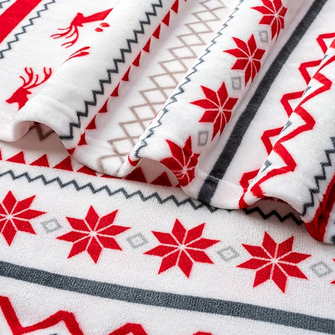 PAVILIA Christmas Throw Blanket | Holiday Christmas Reindeer Snowflakes Fleece Blanket | Soft, Plush, Warm Winter Cabin Throw,60x80 (White Reindeer)