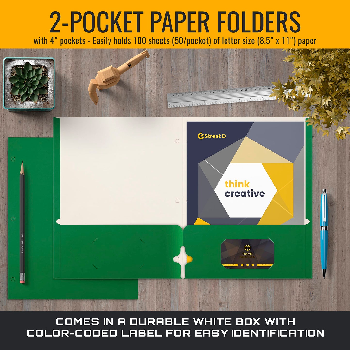 Better Office Products Two Pocket Portfolio Folders, 50-Pack, Green, Letter Size Paper Folders, 50 Pieces, Green, Paper folders with Pockets