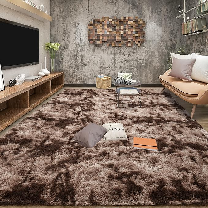 Tepook Soft Fluffy Rugs for Bedroom, 4x6 Area Rug for Living Room, Modern Shaggy Room Rug for Kids Boys Girls, Plush Throw Rugs Indoor Nursery Home Decor Rug with Non-Slip Bottom, Tie-Dyed Coffee