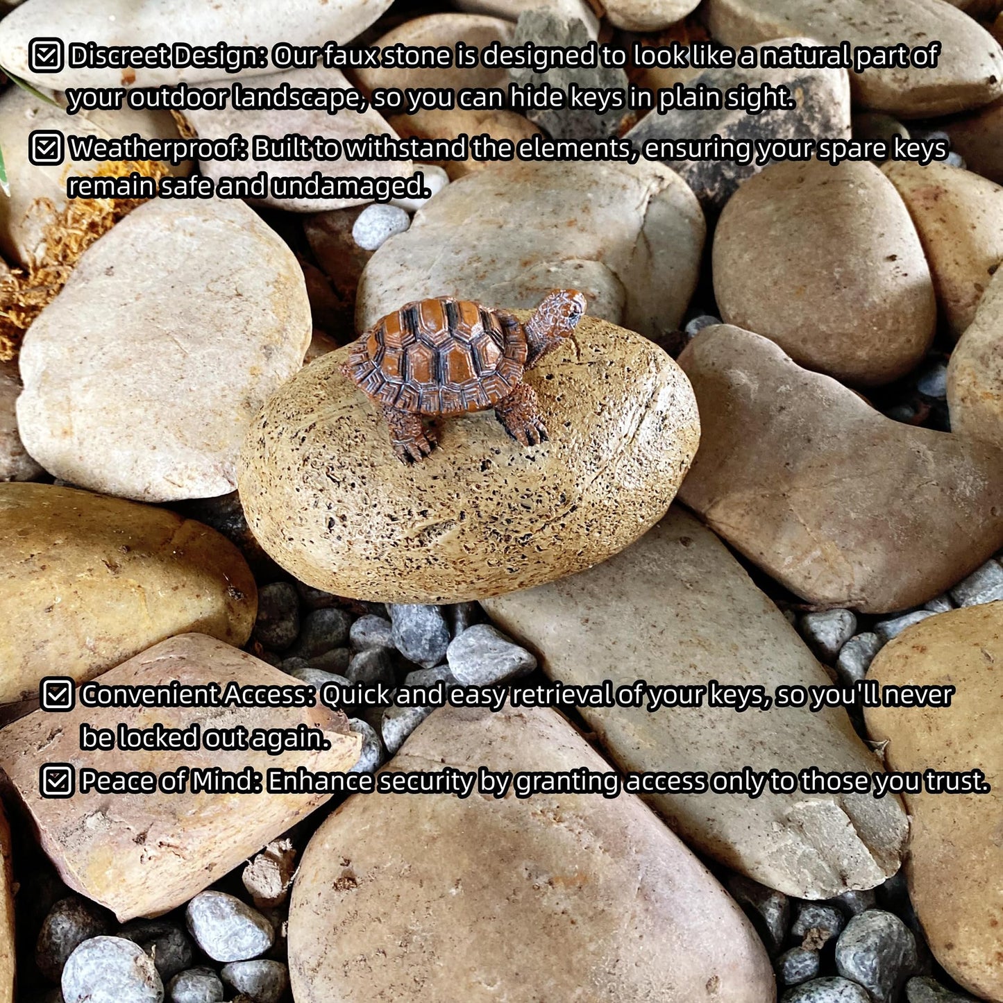 Turtle Rock Key Hider – Weatherproof Outdoor Hidden Key Box, Resin Garden Statue with Secret Compartment for Spare Keys, Yard Garden Patio Décor, Discreet Hidden Storage